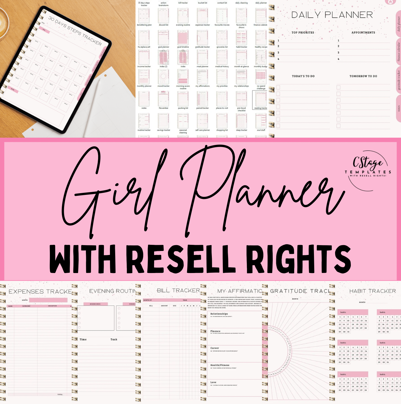 Printable & Digital Planner Kit β’ Daily, Monthly & Lifestyle Trackers β’ Editable Canva Templates + Resell Rights