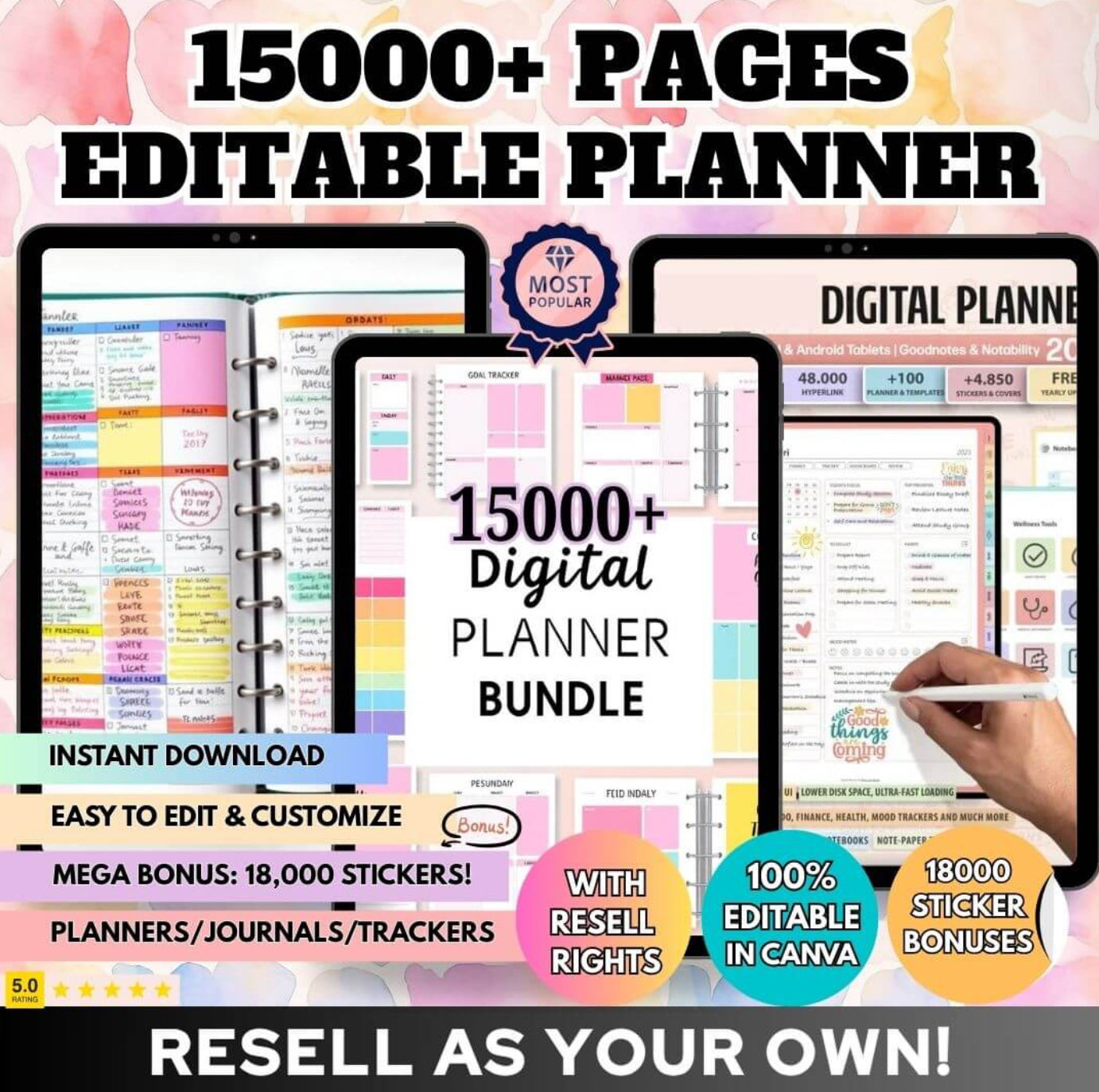 15,000+ Pages PLR Planners, Journals, Trackers | Monster Template Bundle with Resell Rights (ON SALE!)